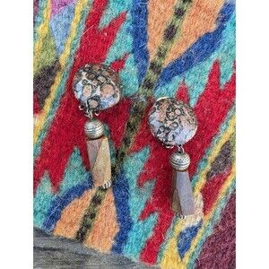 Vintage Leopard Skin Jasper Stone Clip On Earrings